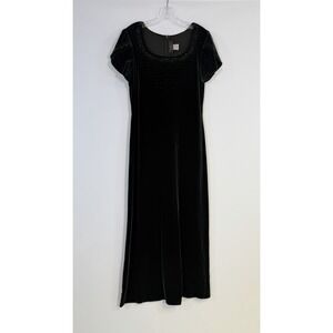 JR Nites Caliendo Velvet Beaded Maxi Dress Sz 8 Formal Vtg 90s Dark Green Goth